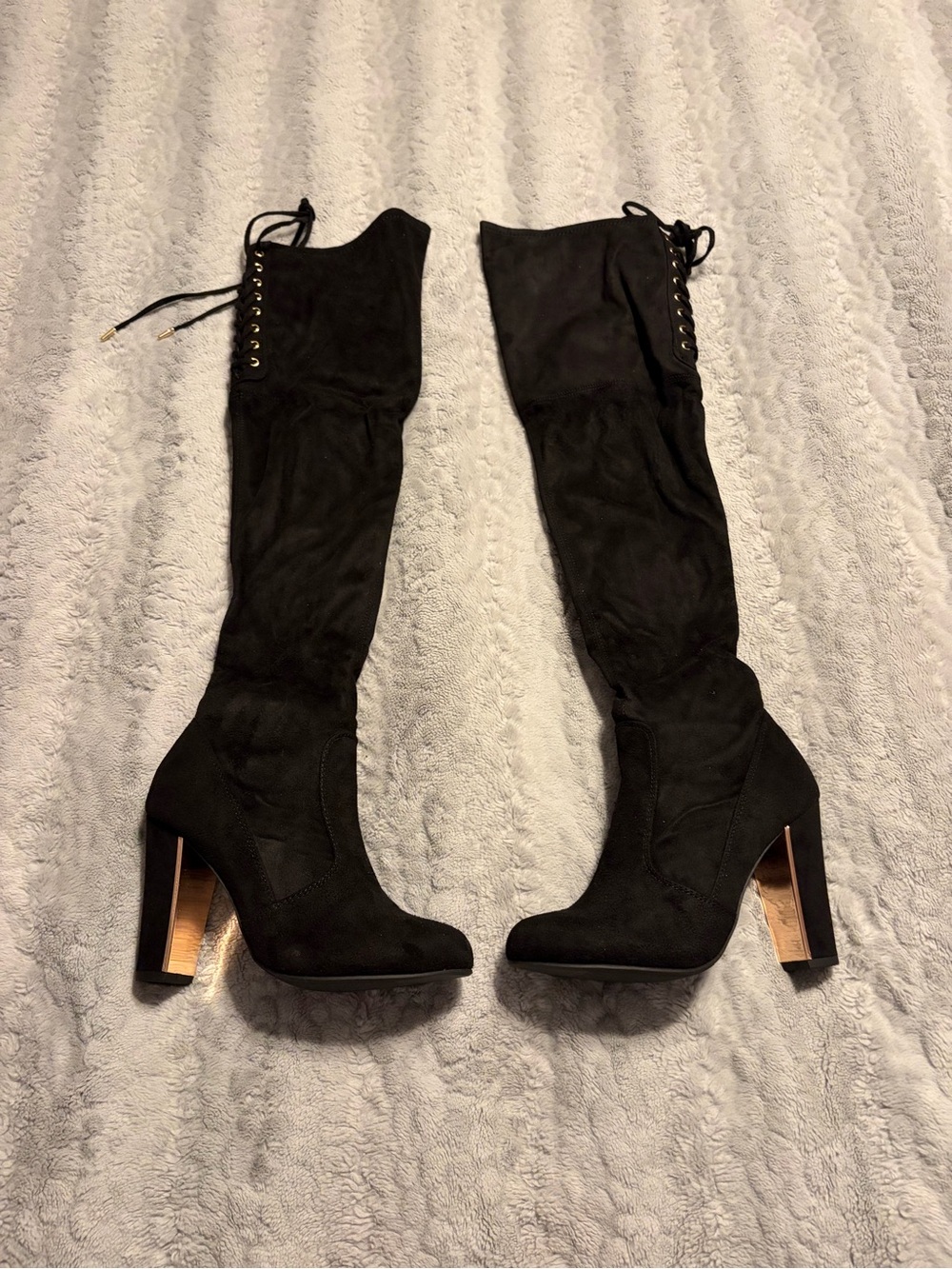 Material Girl Black Over-the-Knee Lace-Up Heeled Boots